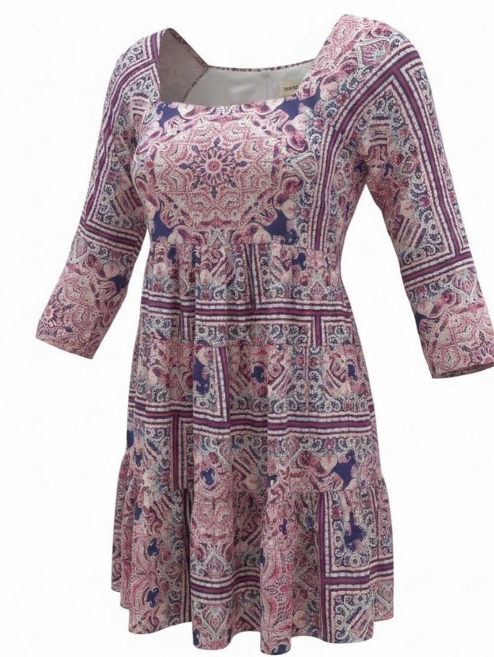 SAVANNA JANE | Boho Paisley Peasant Patchwork Feminine Babydoll Tunic Dress | L